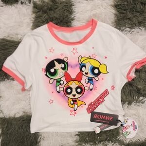 NWT Romwe Powerpuff Girl Ringer Baby Tee